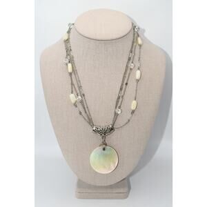 Vintage Mother of Pearl Pendant Necklace 4 Strand Silver Tone 21 Inch